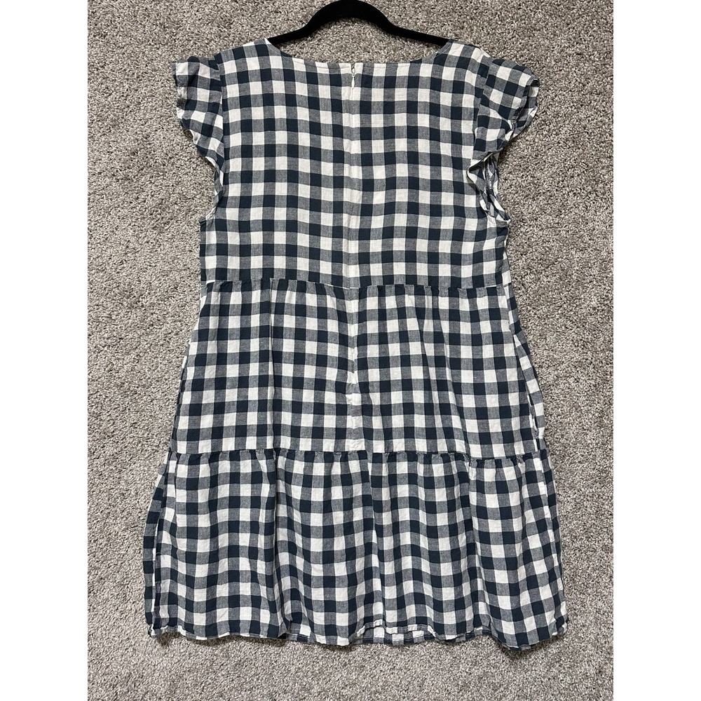 Goodthreads Gingham Tiered Dress Size L Blue White Linen Cotton Ruffled Cottage - Picture 4 of 8